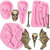 Skull Silicone Gummy Molds, Skeleton Crow Bone Chocolate Mold, Halloween Bat Wing Beak Fondant Baking Molds for Cake Decoration Cupcake Topper Candy Sugar Craft Gum Paste Clay Resin