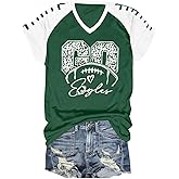Football Shirts for Women Game Day Shirt V Neck Football Graphic Tee Funny Sunday Casual Short Sleeve Tops