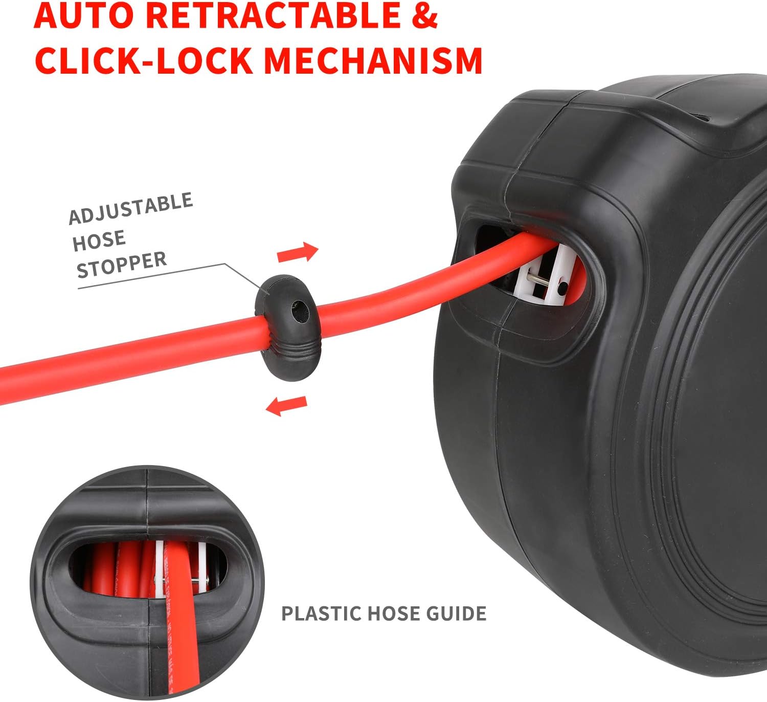 Hromee Air Compressor Hose Reel with Automatic Retractable Enclosed 3/8 Inch × 50 Feet Hybrid Pneumatic Hose, Fittings and Swivel Mount Bracket MAX. 300PSI - - 