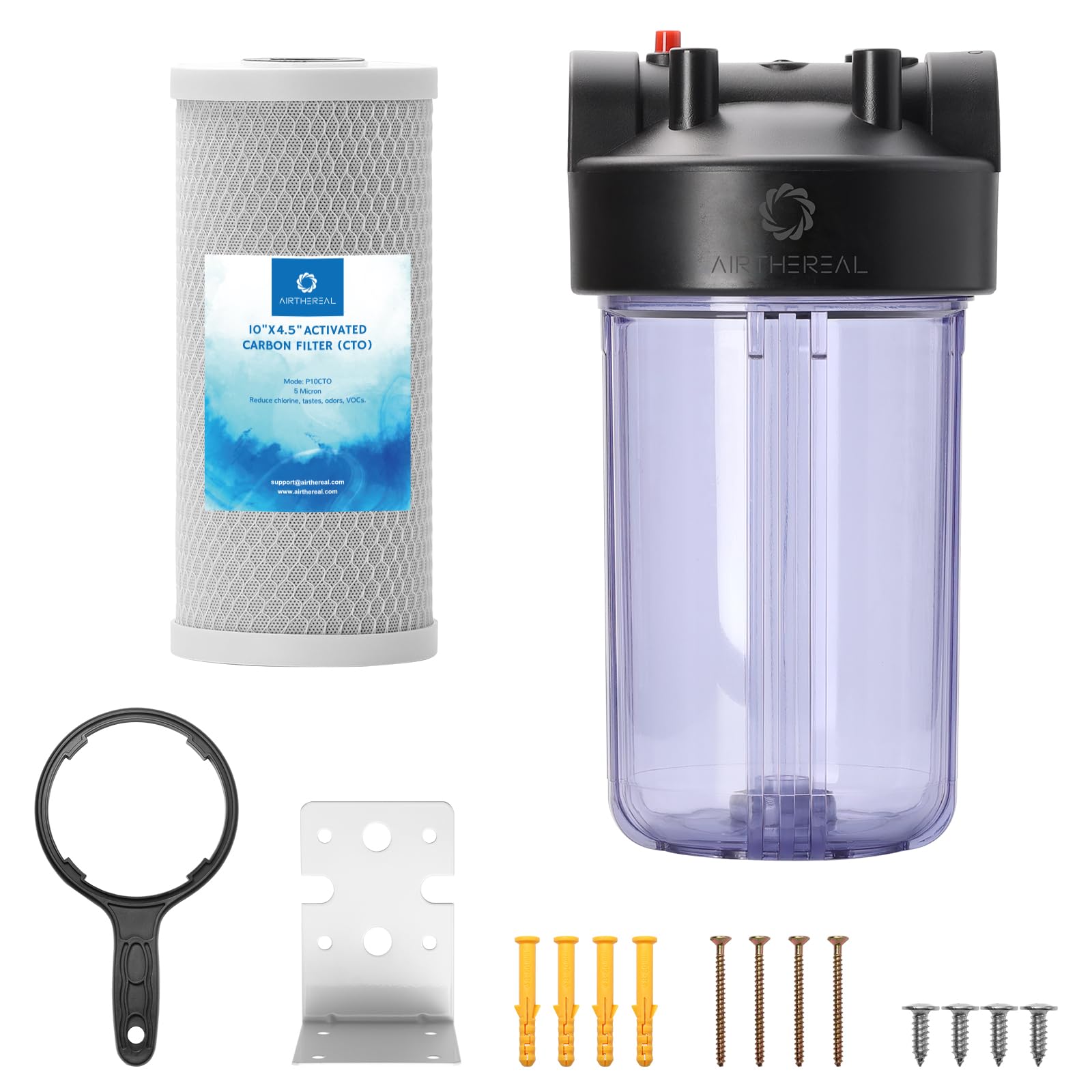 Photo 1 of Airthereal Whole House Water Filter Housing, 10" x 4.5" Sediment Carbon Cartridge Universal Housing, Pre-Filtration System for Well and City Water with 1" NPT Port and Include 1-Pack CTO Filter