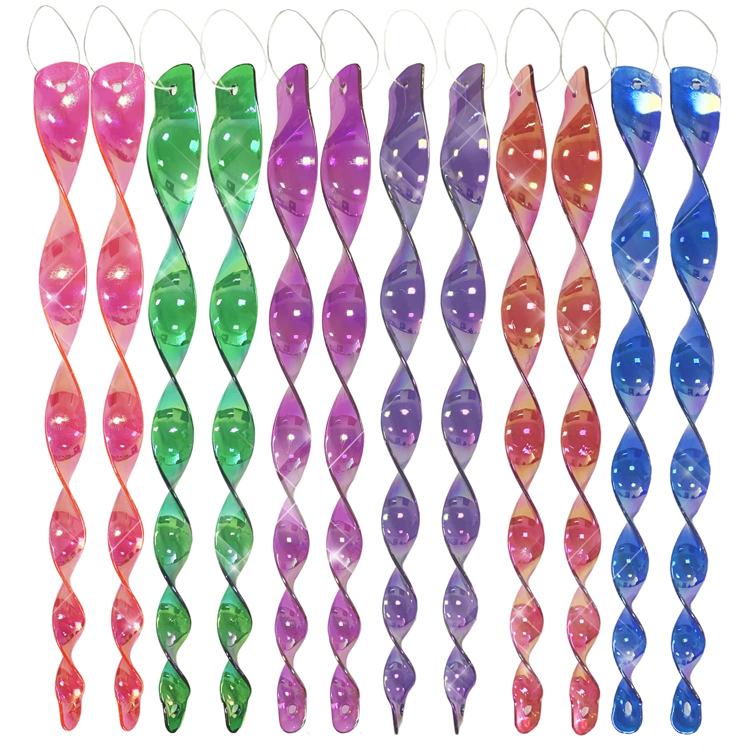 MUUGIY 12 Pcs Birds Repellent Scare Rod, Reflective Scare Spiral Rods Hanging Decorative，Keep Birds From Fruit Trees, Window, Patio, House, Home, Garden(Multicolour)