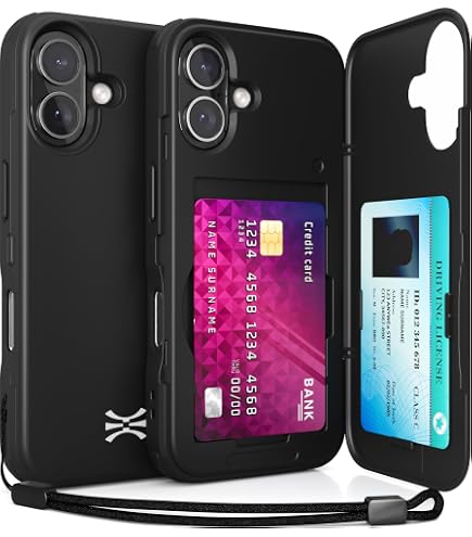 FDTCYDS For IPhone 16 Case With Card Holder,Credit Card Slot Protective Wallet Case - Blue