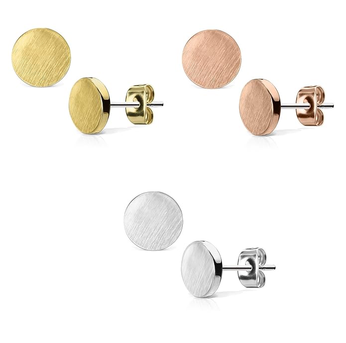 beyoutifulthings Damen 1 Paar Ohringe Ohrringe Set Stecker Edelstahl Chirurgenstahl Rund Round gebürstet Top silber roségold 