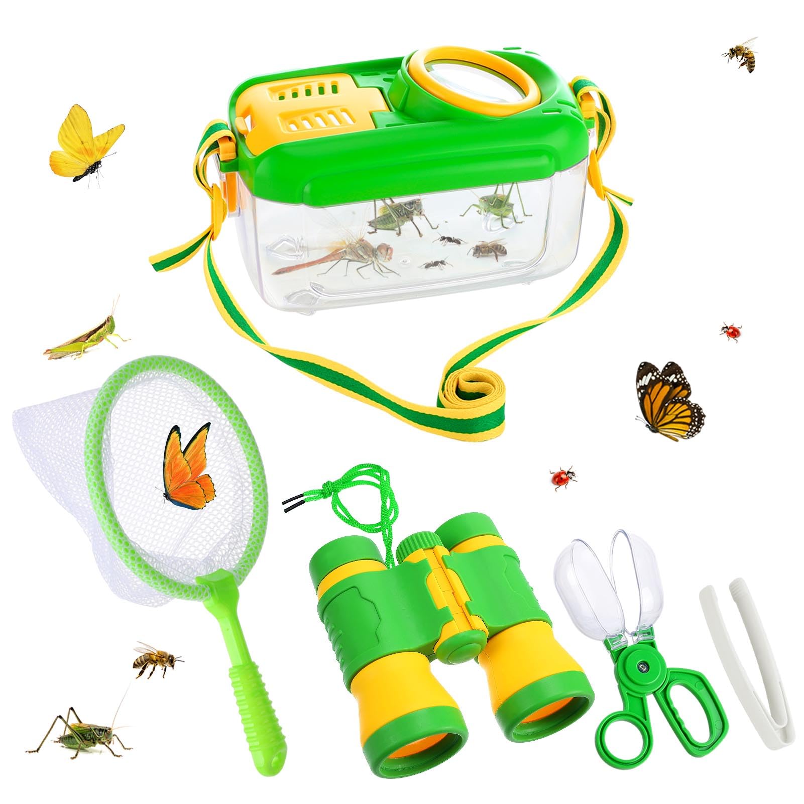 Photo 1 of 2 Set Bug Catcher for Kids - Educational Bug Catching Kit Including Binoculars, Butterfly Net, Insect Clip, Tweezer, Outdoor Toys for Kids Ages 3-10