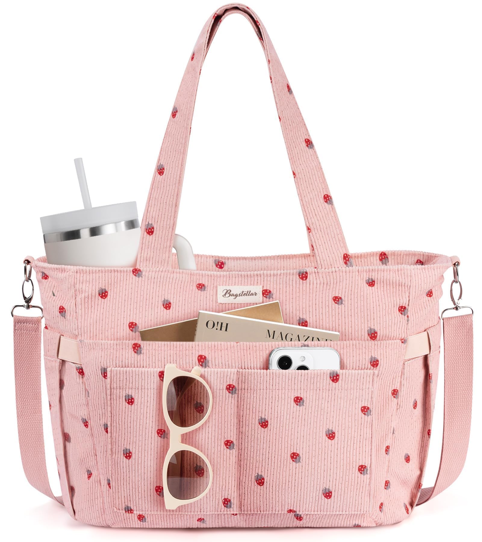 Photo 1 of (used)(dirty) Corduroy Tote Bag for Women, 17 Pockets Lightweight Crossbody Bible Teacher Nurse Shoulder Bag for Daily School Travel Gym