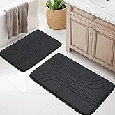 YIHOUSE Bath Rugs Set, 2 Piece Soft Memory Foam Non Slip Bath Mats, Machine Washable for Bath, Tub, Toilet and Floor (Black)