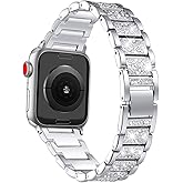 Mtozon Bling Bands Compatible with Apple Watch Band 42mm/41mm/40mm/38mm Iwatch Series 11/10/9/8/7/SE/6/5/4/3/2/1, Women Metal Rhinestone Dressy Replacement Wristband, Silver