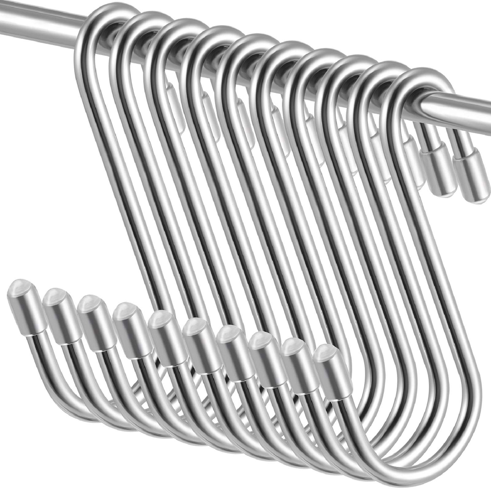 36 Pieces S Shaped Hooks Hanging Small S Hooks Hanger Vinyl Coated Closet S Hooks for Hanging Jeans Coat Towels Plants Jewelry Pot Pan Cups (Silver, Transparent, 2.4 Inch)
