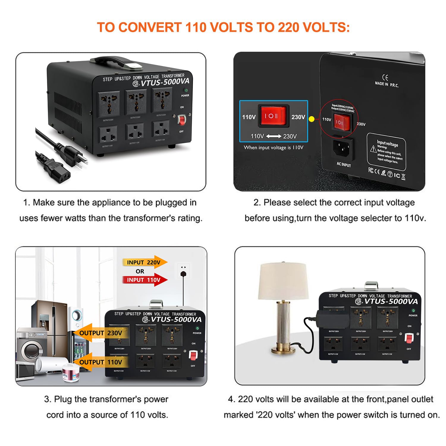 5000 Watt Voltage Converter Transformer - Heavy Duty Step Up/Down Convert from 110-120 Volt to 220-240 Volt and from 220-240 Volt to 110-120 Volt - Circuit Breaker Protection