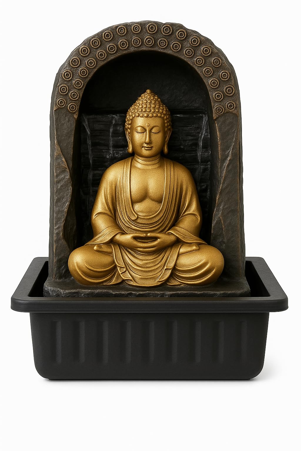 Indoor Buddha Water Fountain – 40cm Tabletop Meditation Feature with Plug | Serene Zen Decor for Home, Office, Yoga, Spa | Flowing Water & Golden Buddha Statue | Feng Shui Ornament JR5199