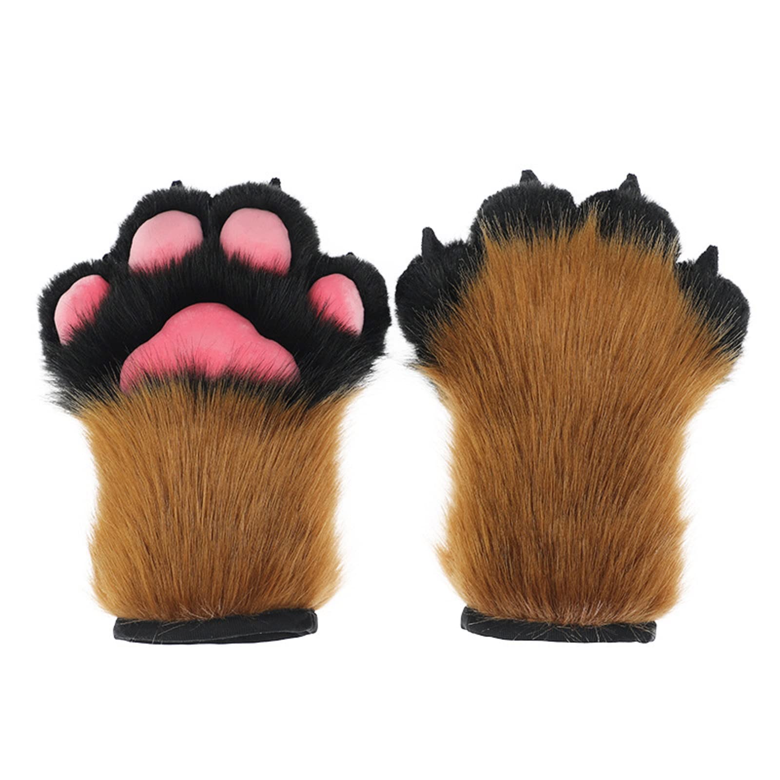 Fxaelian Cute Fluffy Cosplay Animal Cat Wolf Dog Fox Bear Bunny Paws Claws Gloves Mittens Halloween Christmas Cosplay Party Costume Accessories D Brown Black with Pink Pads