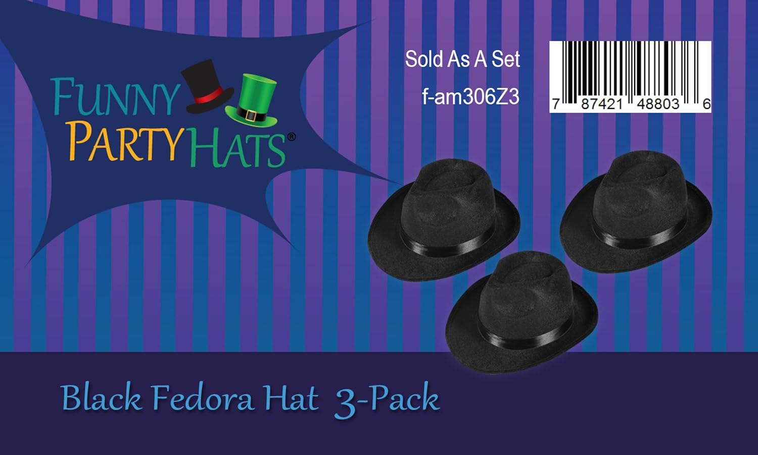 Funny Party Hats Black Fedora Gangster Hat Costume Accessory - Pack of 3: Clothing