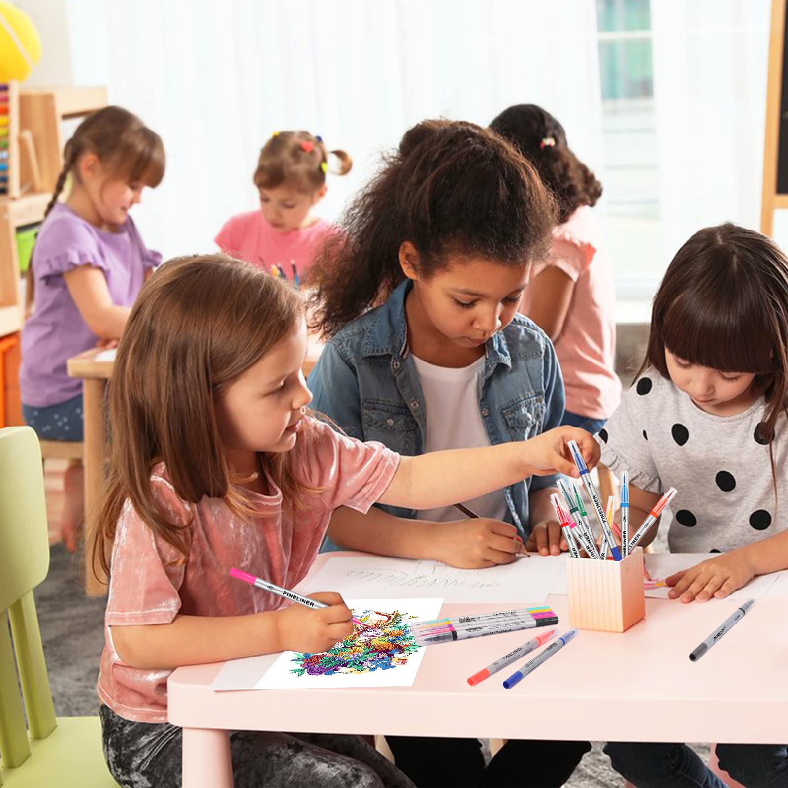 JFSJDF Dual Tip Marker Pens, 12 Colors, Fine & Brush Tips, Coloring, Drawing, Artistic Activities for Adults