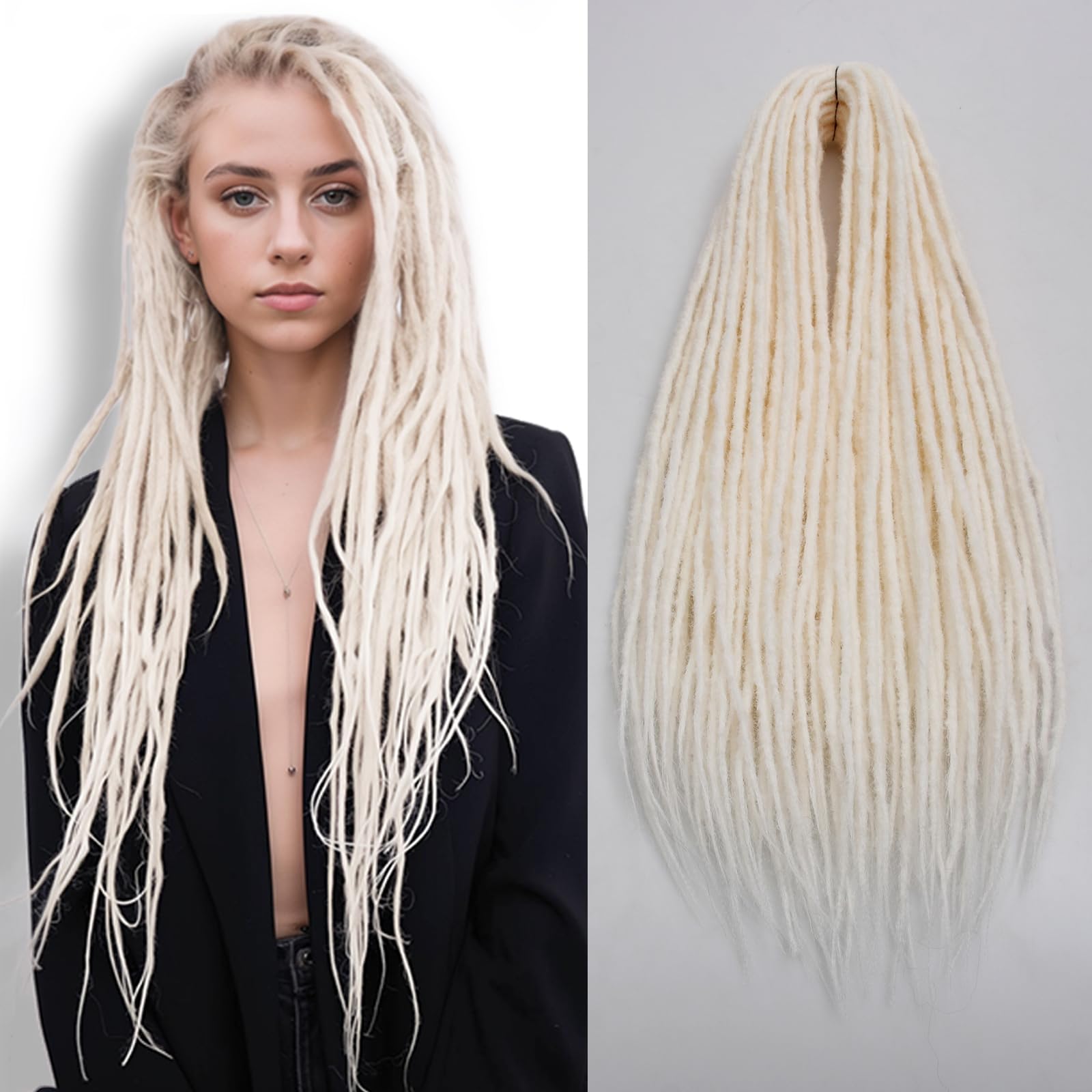 Photo 1 of 30 Inch Dreadlocks Extensions 20 Strands White Dreads Extension Thin 0.6cm Braids In Dreads Synthetic Hippie Double Ended Dreadlock(30",Pearl White)