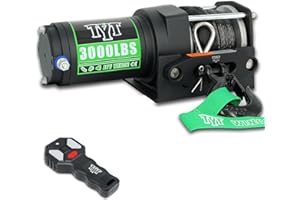 TYT 3000 lb ATV Winch, 12V DC Electric Winch with Wireless Remote and Wired Switch, 1/5" x 32FT Synthetic Winch Rope with Fai