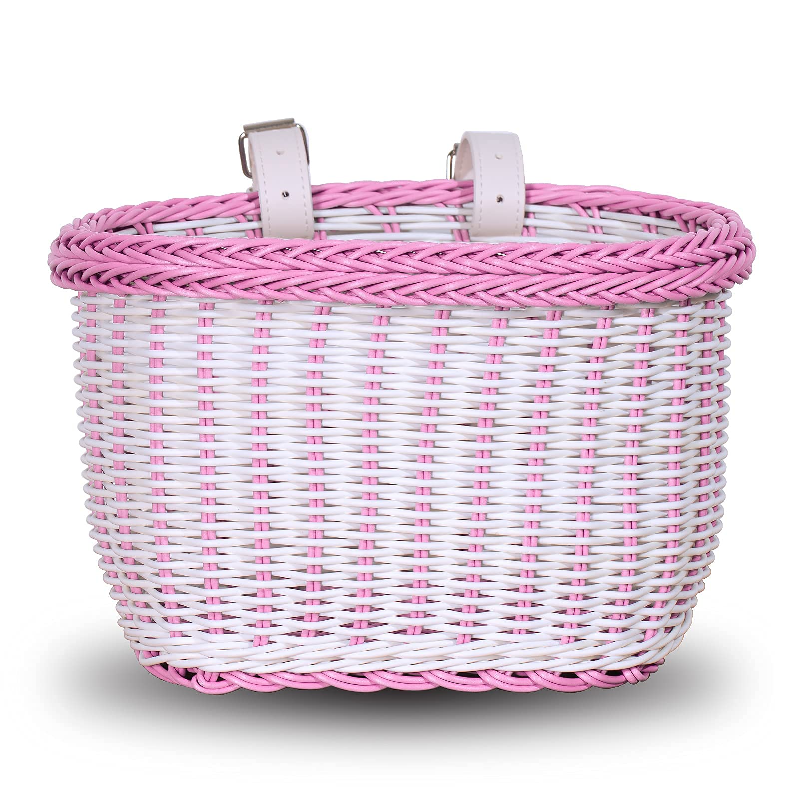 Photo 1 of Bicycle Basket for 12 14 16 18 Inch Girls Bike, Front Handlebar Storage Basket for Girls, Water Resistant Basket, Bicycle Accessories, Pink & White