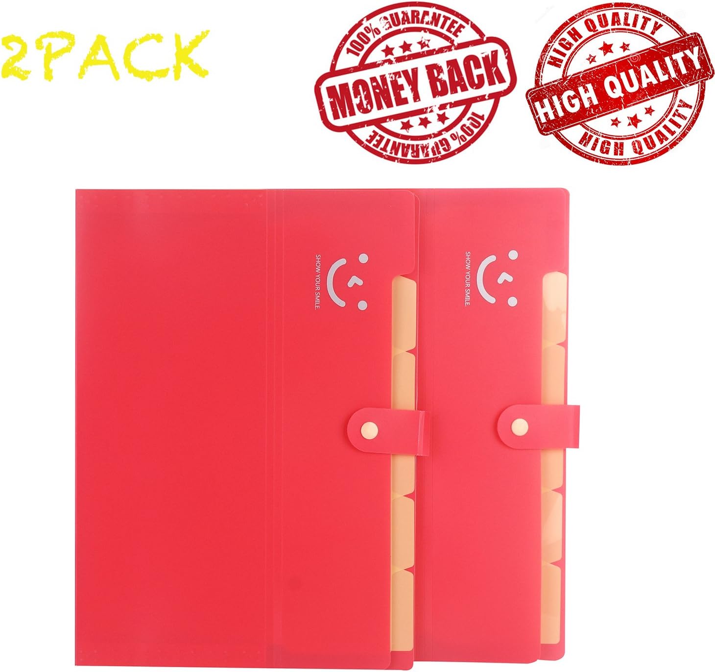 File Folders Letter A4 Paper Expanding File Folder， Practical and Unusual (Red, 6 Pockets)