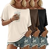 Riyiper 3 Pack Women's Off the Shoulder Shirts, Loose Fit Flowy Tops Short Sleeve Casual Summer Tshirt Athletic Workout Tunic