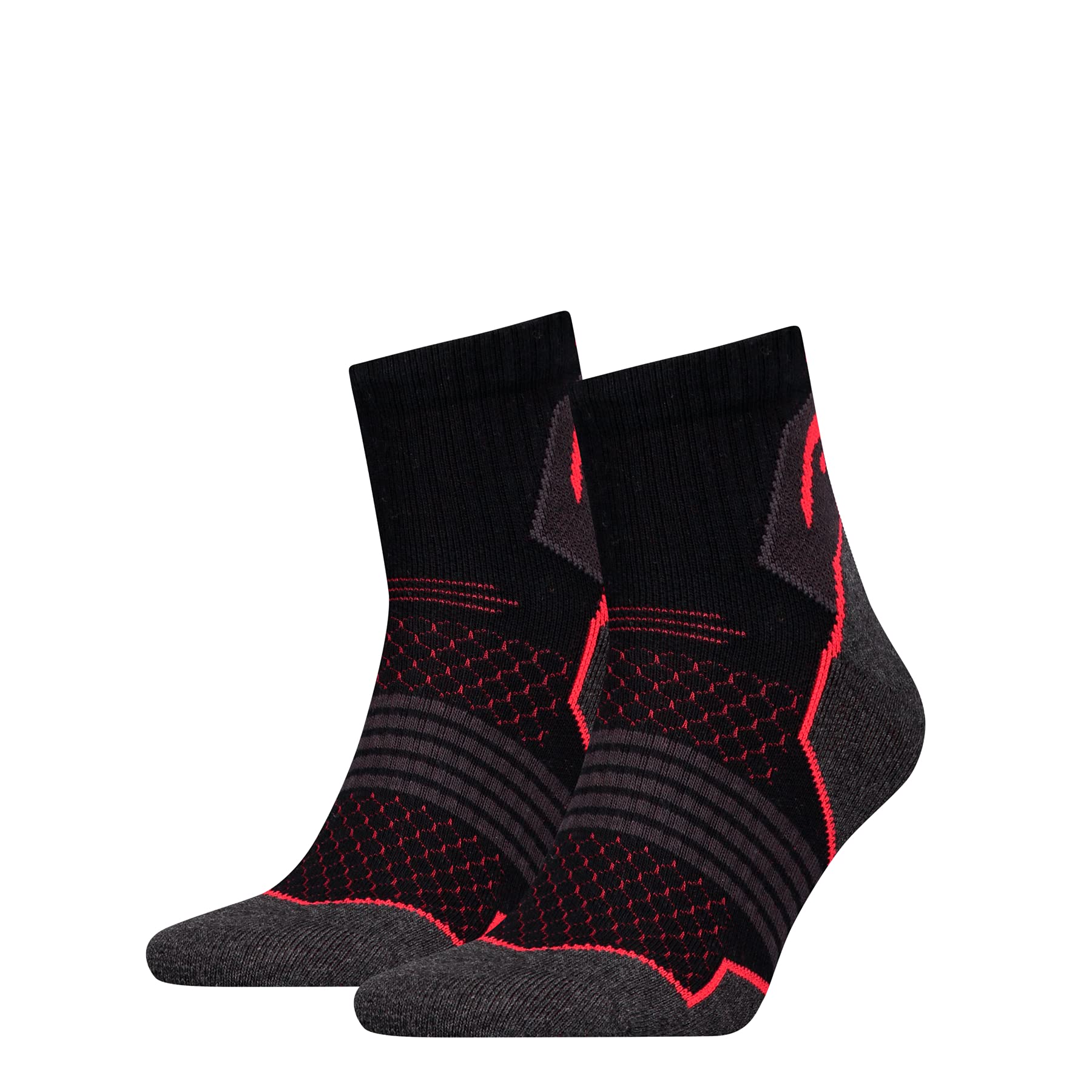 HEAD Men Hiking Quarter 2P Socks - Black/Red, Size 035