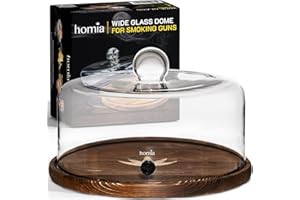 HOMIA Smoking Gun Accessory Cloche with Wooden Base, 11.8" x 6.7" - Glass Smoke infuser Cover Lid for Cocktail Smoker - Dome for Cold Smoke, Smoking Cloche for Drinks