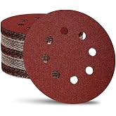 52 Pack 5 Inch 8-Hole Hook and Loop Sanding Discs Sandpaper Red Round 320 Grits Sandpaper for Random Orbital Sander