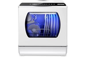 AIRMSEN Portable Countertop Dishwashers, 5 Washing Programs Mini Dishwashers with 5 L Built-in Water Tank and Double-layered Glass Door, No Hookup Needed for Home, Apartments & RVs