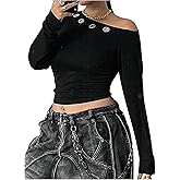 Verdusa Women's Plus Size Rave Grommet Eyelet Off Shoulder Tops Punk Cropped T Shirts Club Outfits