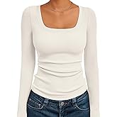 AUTOMET Women‘s Ribbed Square Neck Top, Long Sleeve Slim Fit Basic Shirt for Fall Winter Spring, Casual Crop Tee