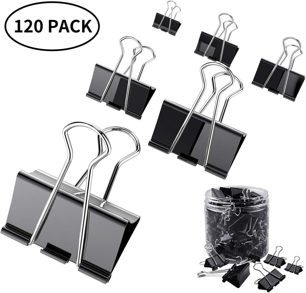 EXTSUD 120 Stück Foldback Klammern Papier Metall Binder Clips