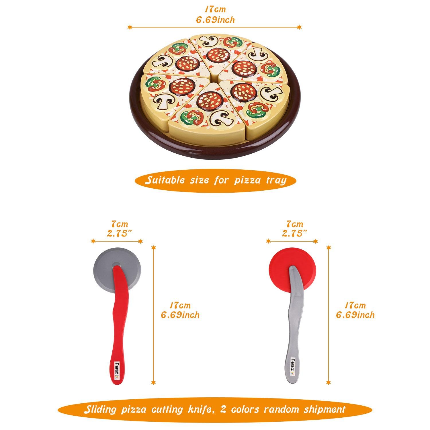 Play Pizza Party Toy Set for Kids Cutting Magnetic Tinplate Food Pretend Play Game with Child Size Slice Cutter and Kerchief by Peradix