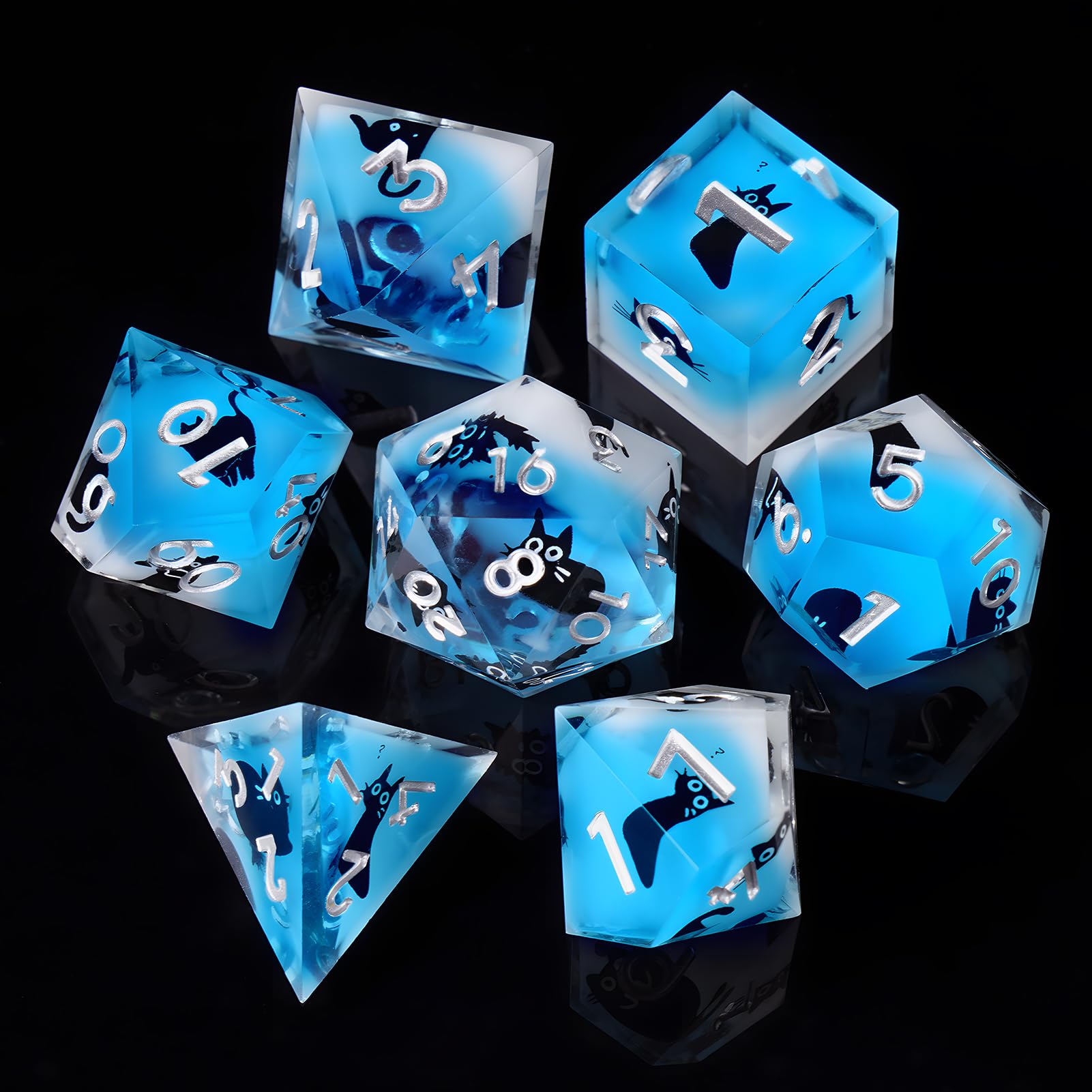 ORUZA 7 PCS Polyhedral DND Dice Resin Sharp Edge D&D Dice Set for Dungeons and Dragons RPG MTG Table Role Playing Games Die D20 D12 D10 D8 D6 D4 D%