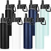Neihepal 22 oz Insulated Water Bottles Bulk, Stainless Steel Water Bottles Bulk with Leak Proof Straw Lid, Wide Mouth Double Walled Vacuum Keeps Cold and Hot(Mix,8 Pack)