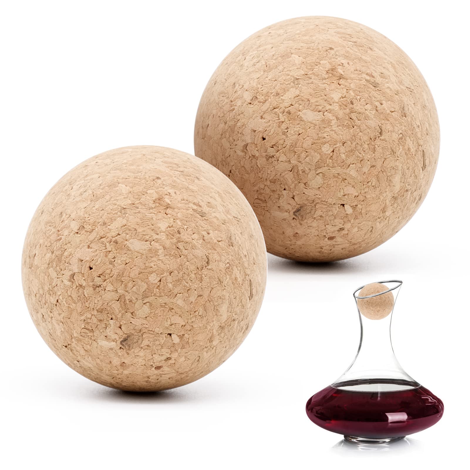 Cisolen 2 Pieces Wine Cork Ball Wooden Cork Ball Stopper Wooden Wine Bottle Corks Plugs Replacement for Wine Beer Bottle 6.1 cm