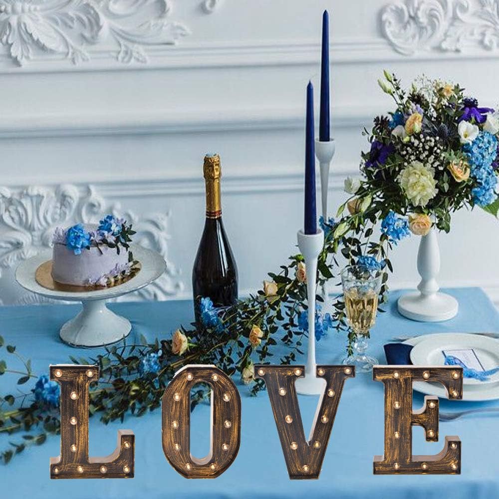 Glintee LED Marquee Letter Lights Vintage Style Light Up 26 Alphabet Letter Signs for Wedding Birthday Party Christmas Home Bar Cafe Initials Decor（C）: Home & Kitchen