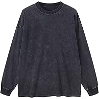 Tuislay Vintage Oversized T Shirts for Men Cotton Baggy Crewneck