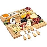 Charcuterie Boards and Knife Set - Bamboo Cheese Board - Wine Meat Cheese Tray Platter - Unique Housewarming Gifts, Anniversary Wedding Gifts for Couple, Bridal Shower Gift