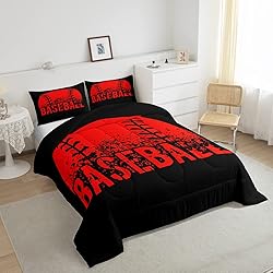 Baseball Comforter Set Full Size Kids Red Black