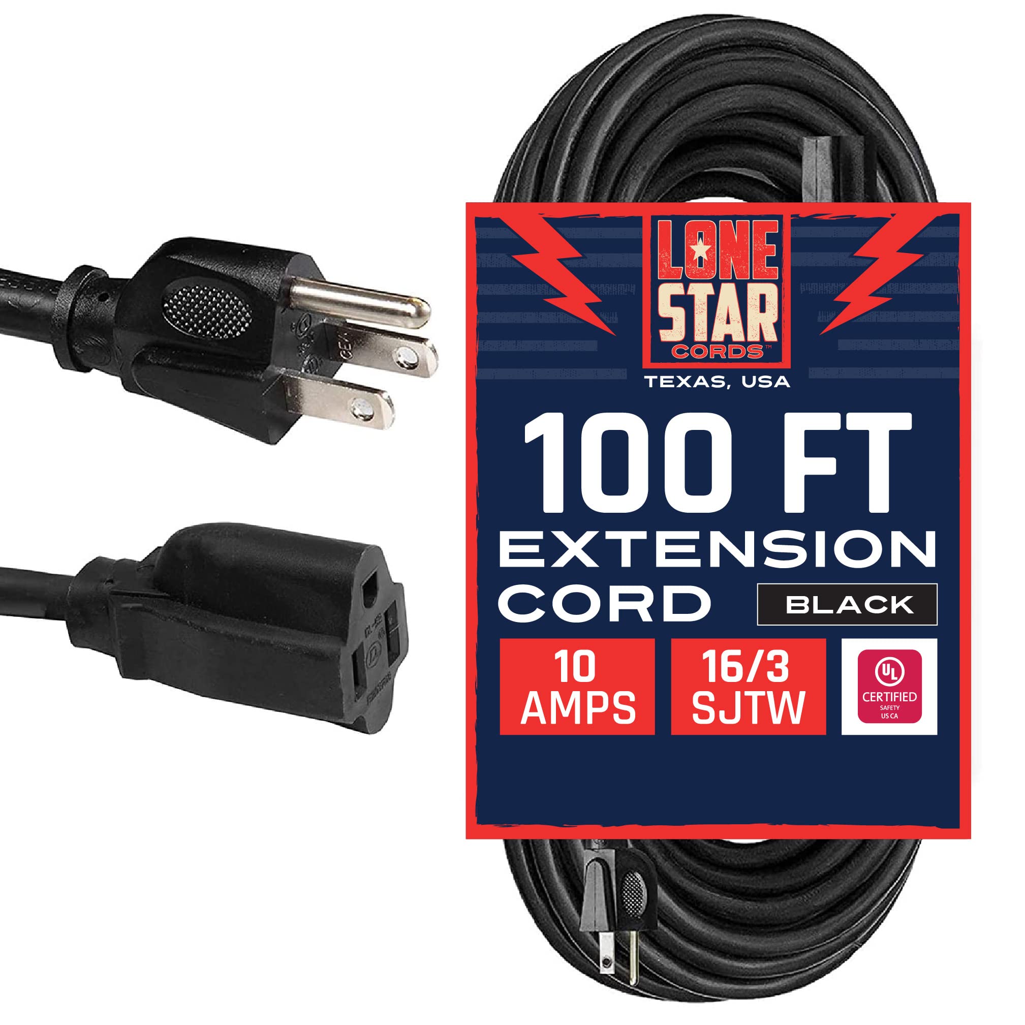 Lone Star Weatherproof Black Extension Cord 100