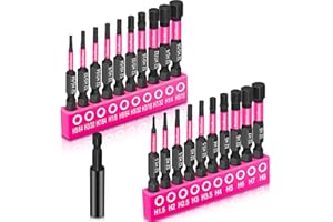 THINKLEARN 20PCS Hex Head Allen Wrench Drill Bit Set (Metric&SAE), 1/4” Hex-Shank S2 Steel Drill Bits Sets with 2.3" Extension Bit Holder, Impact CNC Machined Tips with Magnetism, Perfect Home DIY-Gift for Women