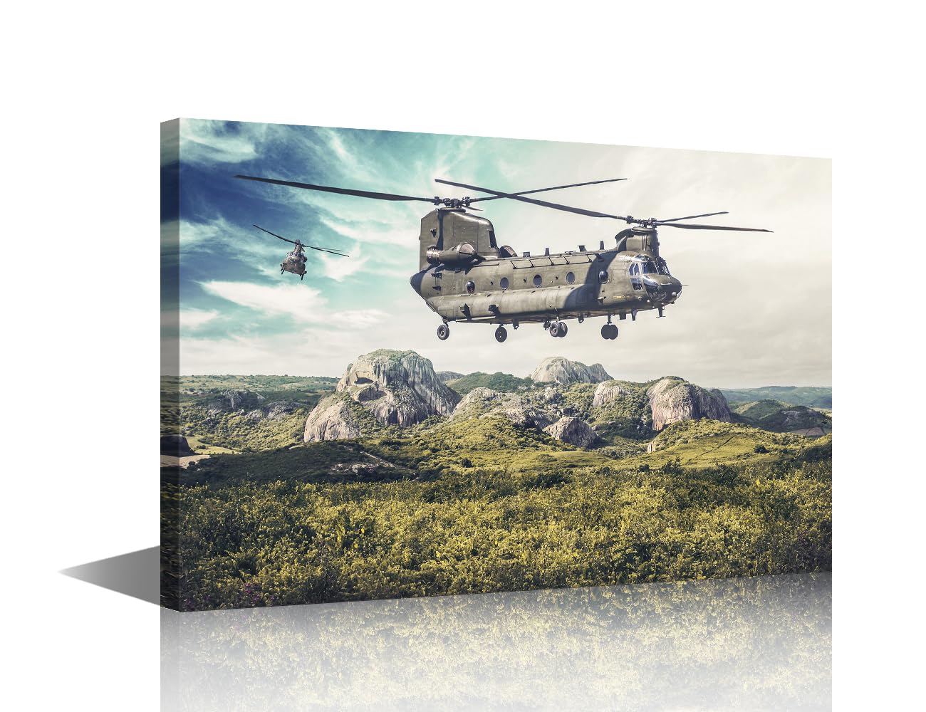 1 Piece Heavy-lift Helicopter Canvas Wall Art for Living Room Twin Engine Modern Painting Military Aircraft Picture for Bedroom Office Aviation Home Wall Decorations Frame Wall Decor, 18x12in