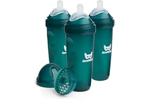 Herobility Double Anti-Colic Baby Bottles – 12 fl oz/340ml – 3-Pack – BPA-Free – Dark Green
