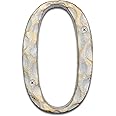 5.5 Inch High Home Address House Numbers- Unique Cast Iron Metal Mailbox Number/Letters for Outside or Front Door, Handmade Gold & White Finish (Number 0)