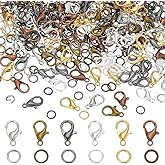 CRAFTYMELODY 180 Pcs 6 Colors Alloy Lobster Claw Clasps Set with Iron Open Jump Rings Lobster Clasps Connectors Findings Kit 12×6mm for Keychains Necklace Bracelet Jewelry Making DIY Craft Accessories