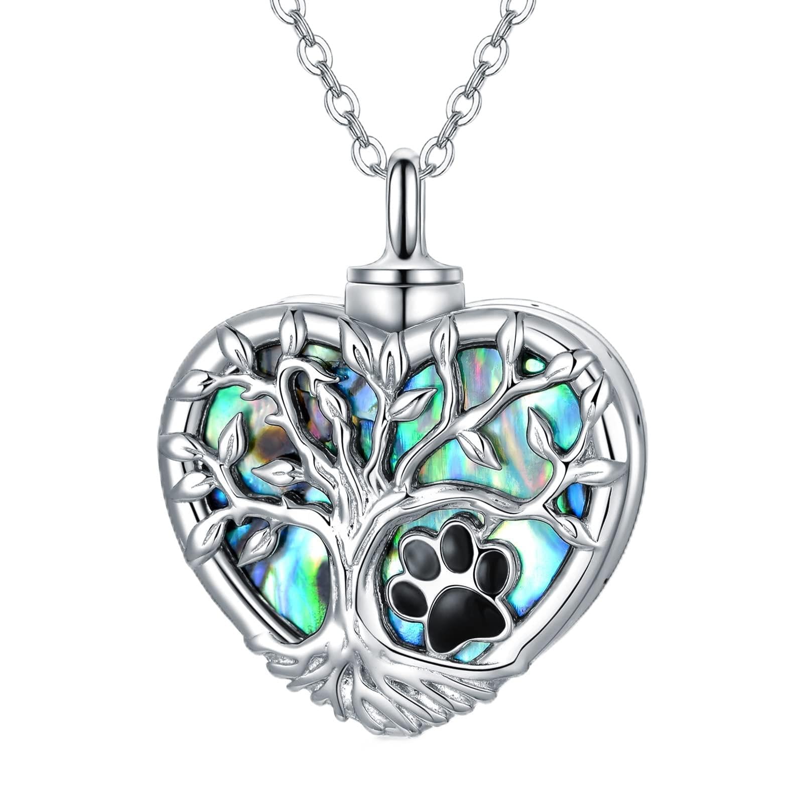 VONALA Tree of Life Urn Necklace for Ashes 925 Sterling Silver Heart Lockets Cremation Jewellery for Ashes Memory Keepsake Abalone Shell Jewellery Gifts for Women Men