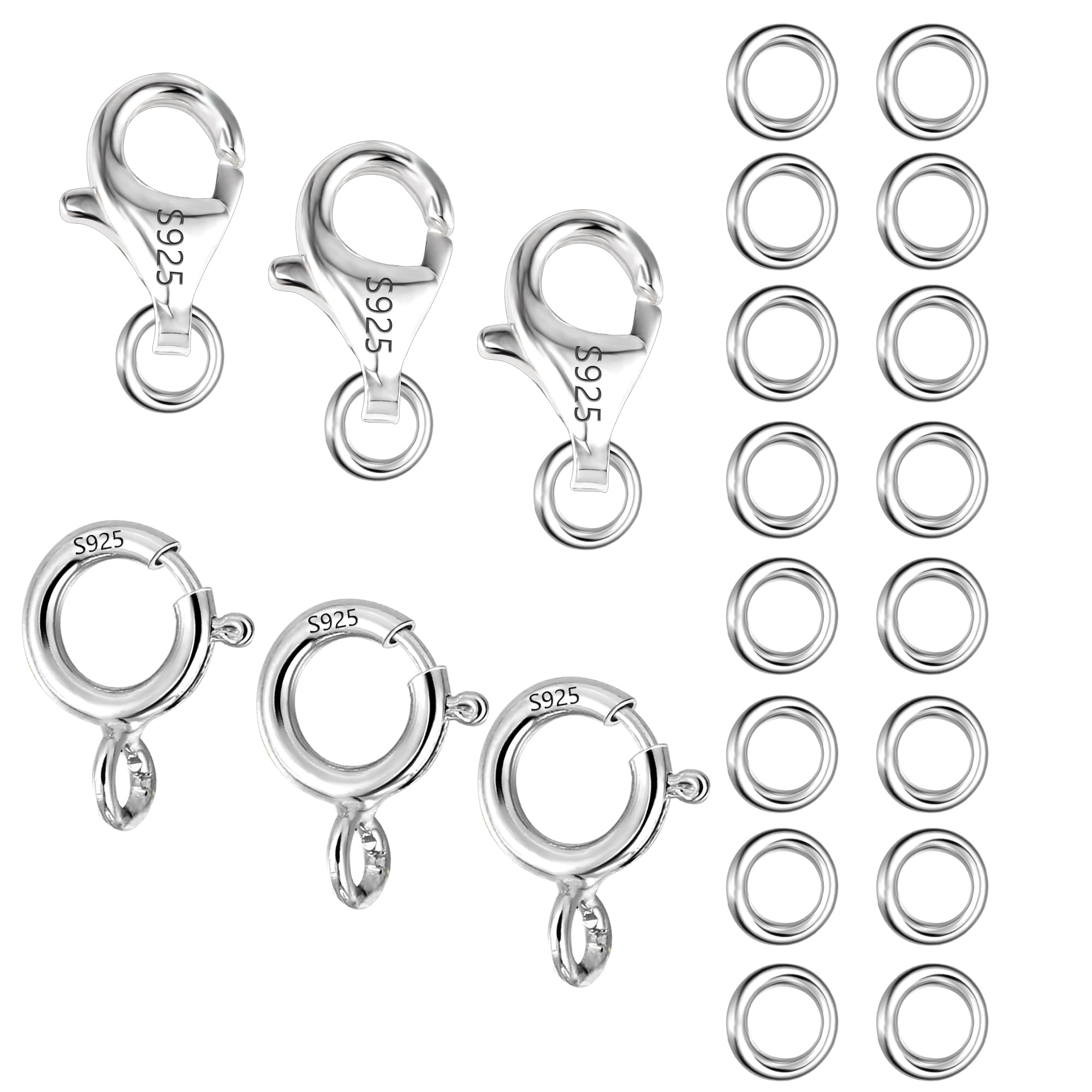 ALEXCRAFT Jewelry Making Set, 26Pcs 925 Sterling Silver Lobster Clasps Necklace Clasps with Jump Rings Set Bracelet Clasps Necklace Connect Pendant Rings Small Silver 925 Finding Jewelry Repair Clasp