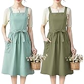 Cotwinter 100% Cotton Aprons with Pockets Pinafore Dress for Women Vintage Cute Aprons for Kitchen Baking Gardening Painting