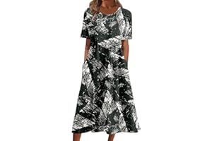 MZKDIEEY Women's 2023 Casual Summer Maxi Dresses Short Sleeve Empire Waist Shift Dress Floral O Neck Beach Dress with Pockets