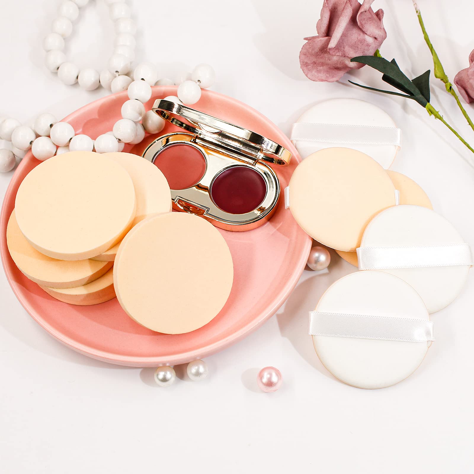 BEAKEY 12 Pcs Round Makeup Sponges with Air Cushion Powder Puff, Latex-free Cloud Kiss Sponges and Makeup Puff for Liquid Foundation, Powder, Concealer