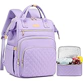Lunch Backpack, 15.6 inch Laptop Backpack with Insulated Lunch Bag, Backpack Cooler for Women, Large Travel Backpack Lunch Box Compartment, Work Computer Backpack, Teacher College Book Bag, Purple