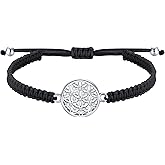 J.Endéar Flower of Life Bracelet for Women, 925 Sterling Silver Zirconia Handmade Filigree Rope String Adjustable Bracelet, Amulet Lucky Jewelry Gift